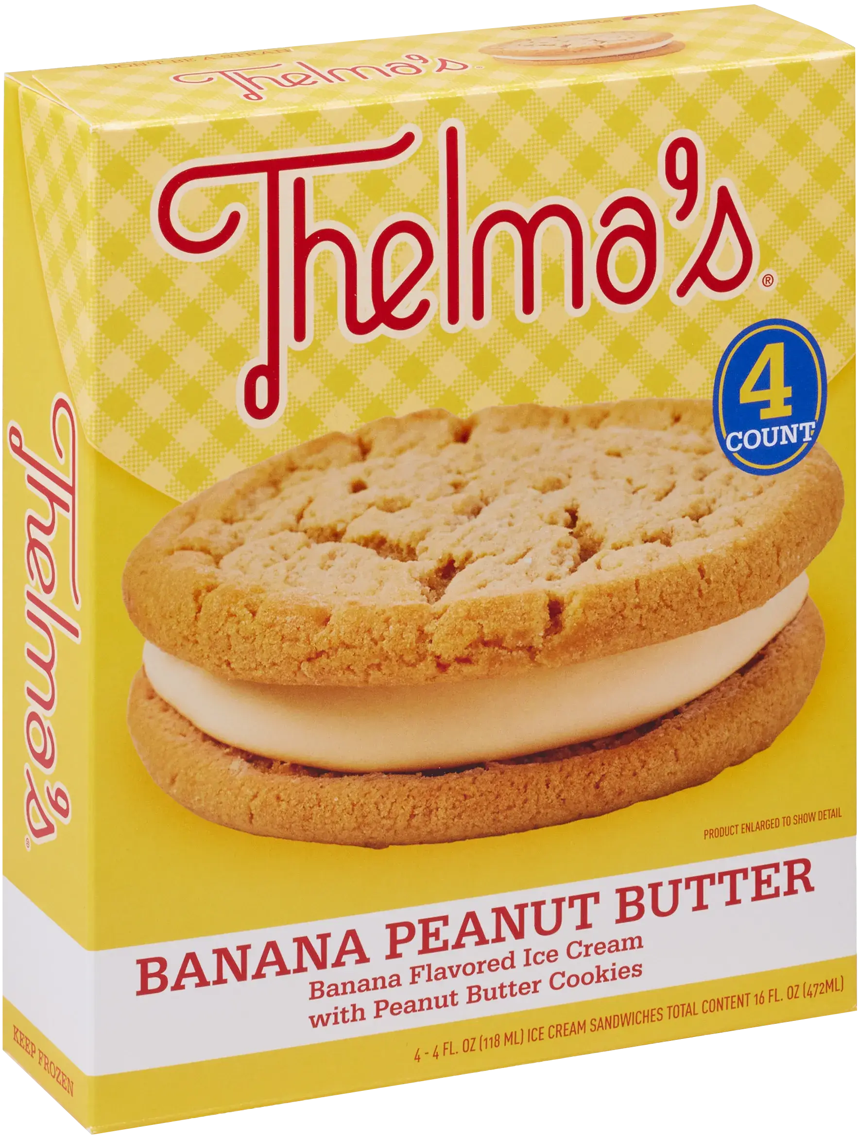 Thelma's Banana Peanut Butter ice cream sandwich, 4 count box